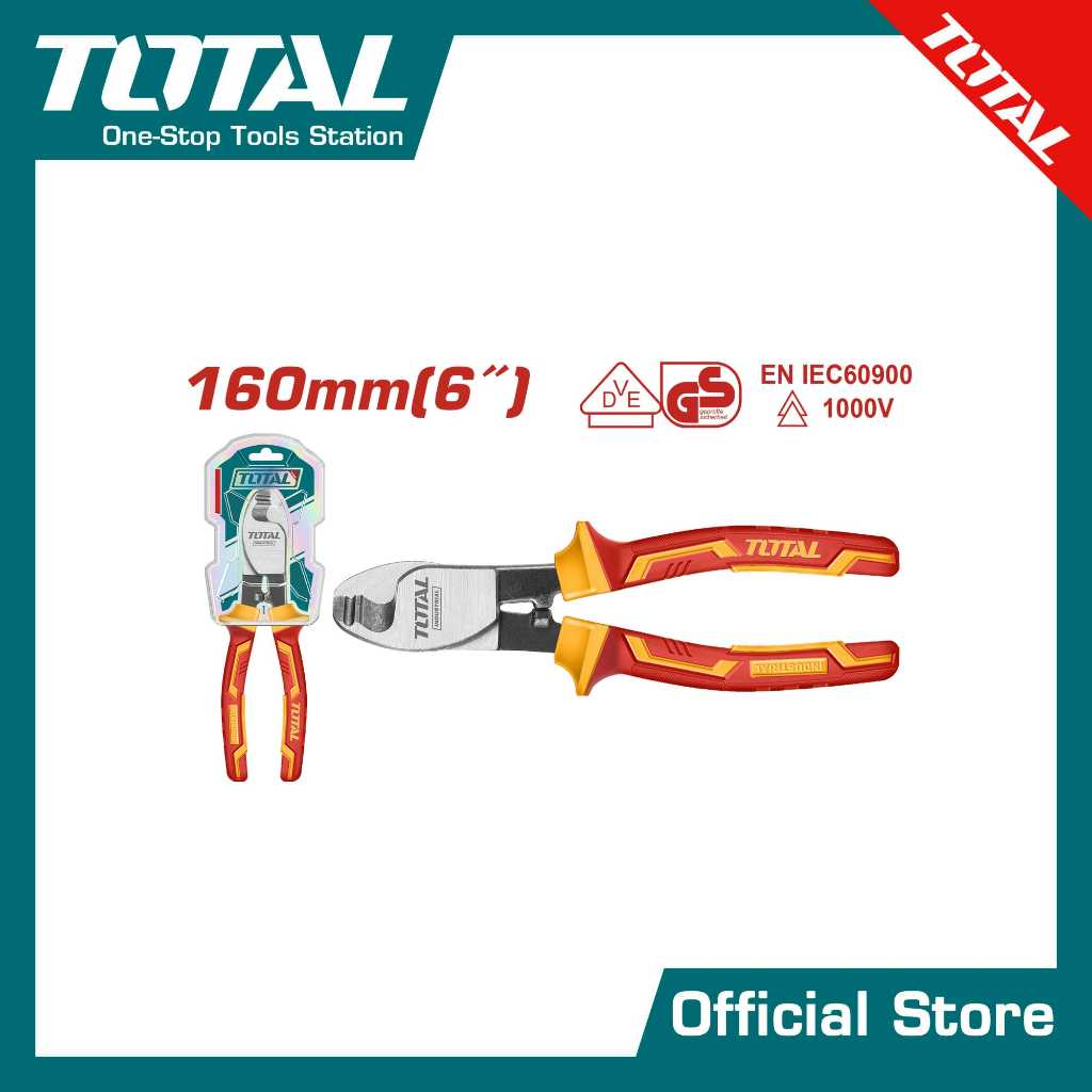 TOTAL คีมตัดสายเคเบิ้ล หุ้มฉนวน 6" กันไฟ1000V. #THTIP2761