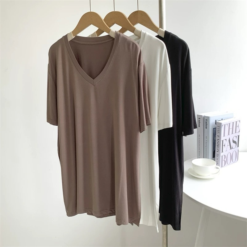 Big sizeเสื้อยืดคอ Vผ้าเรย่อนขนาดใหญ่ผ้านิ่มเย็นใส่สบายยืดได้เยอะอก 50 ถึง 65