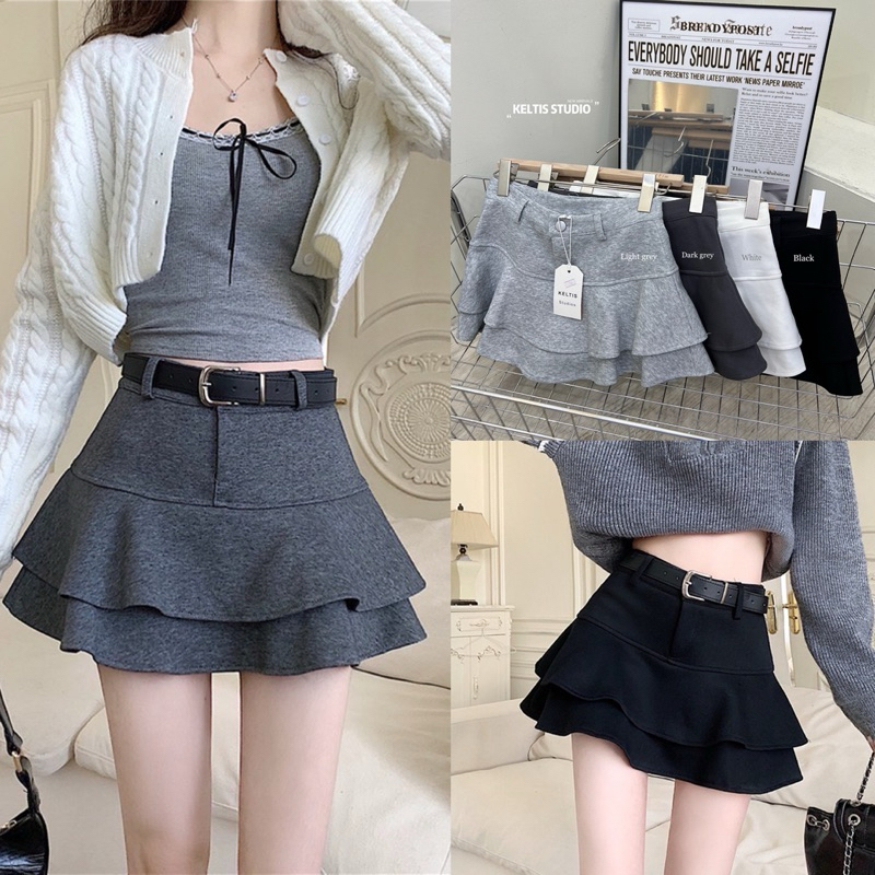 Gang_jeans#756(K)กระโปรงทรงระบายชั้นเค้ก 2 ชั้น น่ารักแบบเกาหลี มีพร้อมส่ง 4 สี