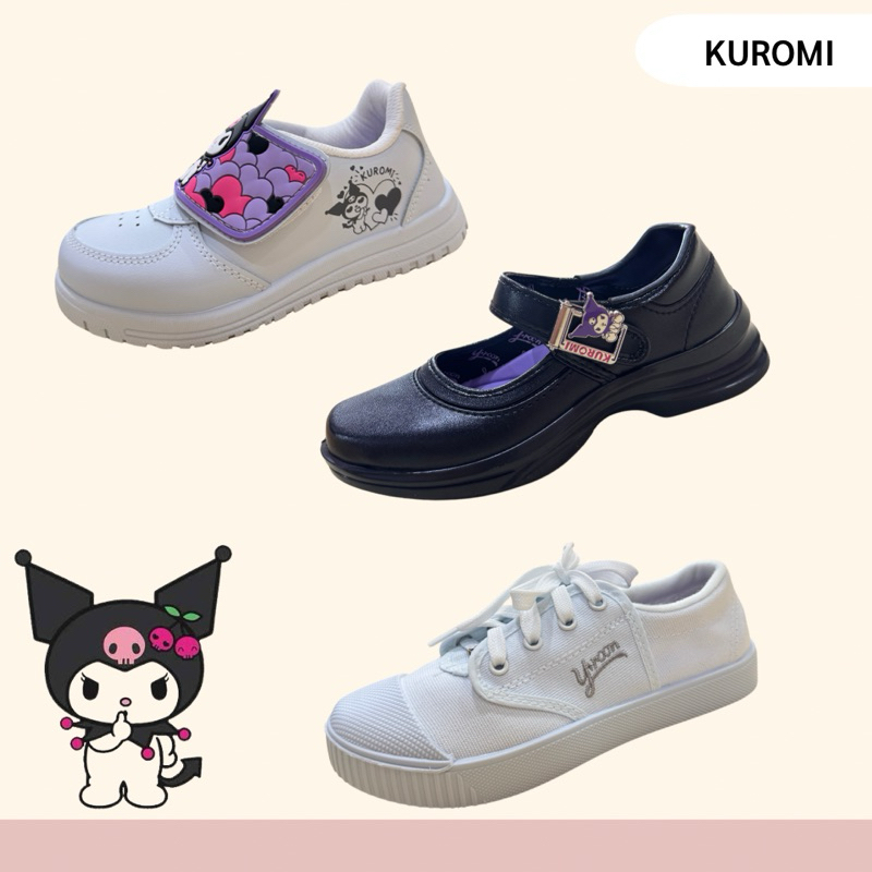 รองเท้านักเรียนผ้าใบเด็กหญิงSanrio Kuromi แบบแปะ/ผูกเชือก งานลิขสิทธิ์แท้