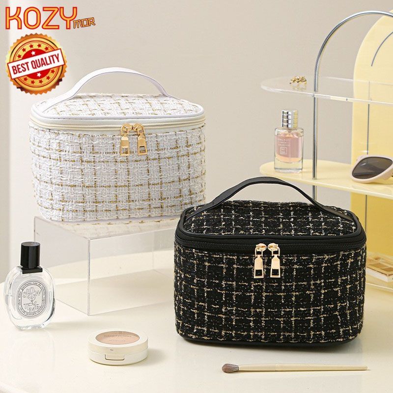 kozimor กระเป๋าเครื่องสำอาง ผ้าทวิตดูแพง อะไหล่ซิปทอง กระเป๋าพกพา