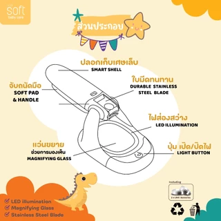 SOFT Mag Lumi Clipper กรรไกร + แว่นขยาย + LEDส่องสว่าง Dino Collection ใช้ได้ทุกวัย
