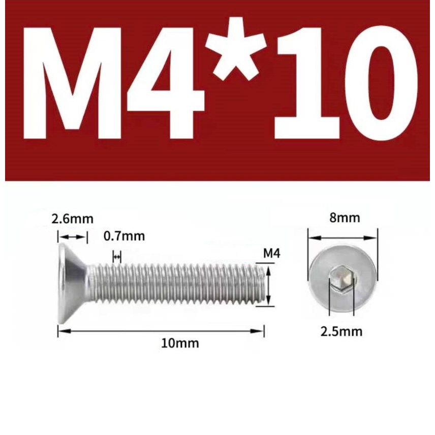 น็อต สกรู หัวจม เตเปอร์ สแตนเลส 304 M4x10 5ชิ้น/แพค