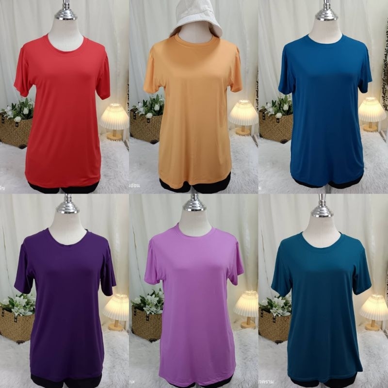 B113 เสื้อยืดเรย่อนคอกลม สีพื้นเต็มตัว อก36-46 ผ้านุ่มใส่สบาย สาวอวบใส่ได้