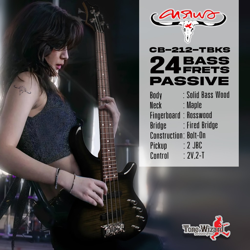 CARABAO กีตาร์เบส BassGT 24F44"2V2T2SC รุ่น CB-212 TBKS (7900)