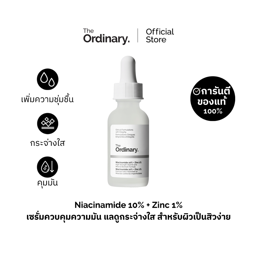 The Ordinary Niacinamide 10% + Zinc 1% - 30/60mL | ควบคุมความมันสำหรับผิวเป็นสิวง่าย แลดูกระจ่างใส