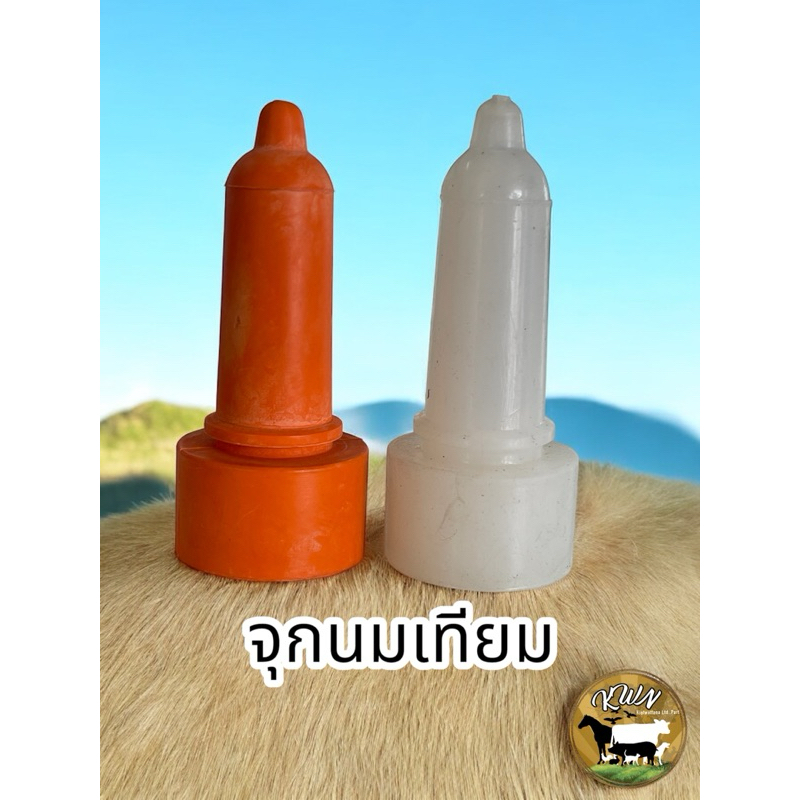 จุกนมเทียม สำหรับลูกวัว/ลูกควาย มีให้เลือก 2แบบ : ยาง;สีส้ม และ ซิลีโคน;สีขาว