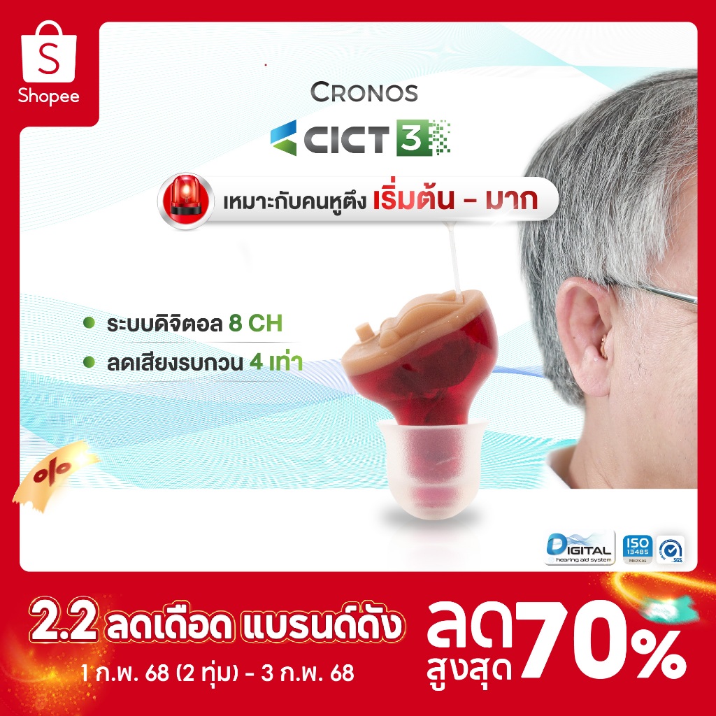 เครื่องช่วยฟัง ดิจิตอล CRONOS รุ่นCICT3 ลดเสียงรบกวนดีเยี่ยม ขนาดเล็กมองไม่เห็น ช่วยขยายเสียง