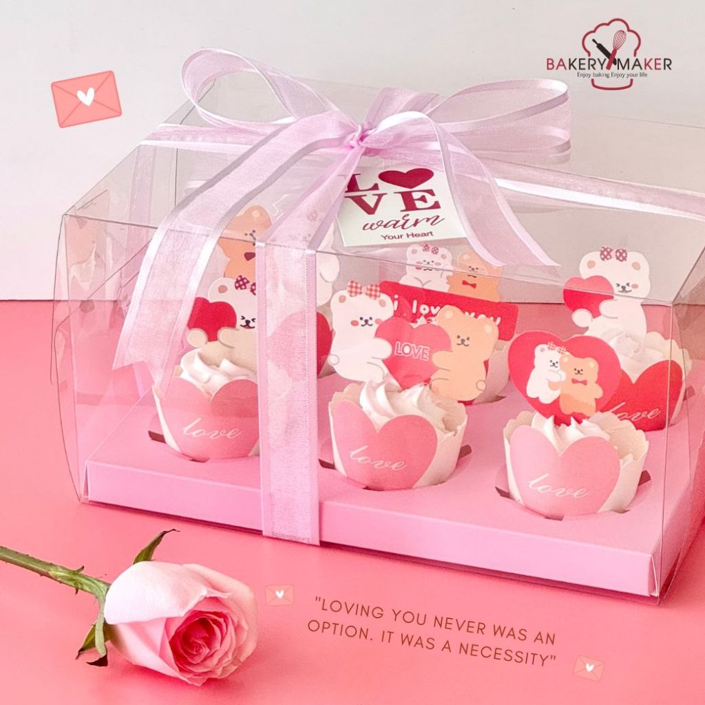 กล่องคัพเค้ก 6 หลุม ฐานสีชมพู 1 ใบ ไม่รวมโบว์&การ์ด&สติกเกอร์