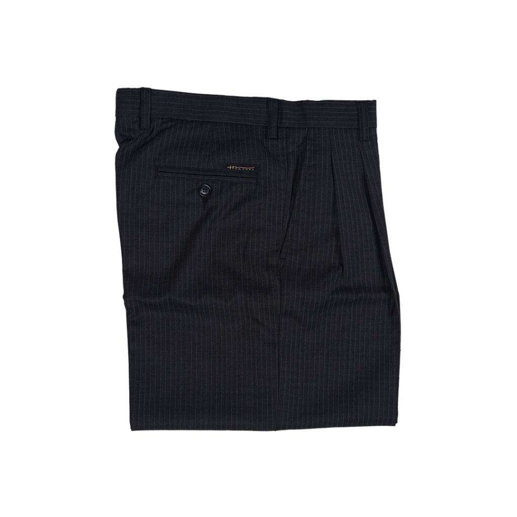 Hazard กางเกงทำงานขายาวลายทางมีจีบ  ผ้า WOOL สีดำ