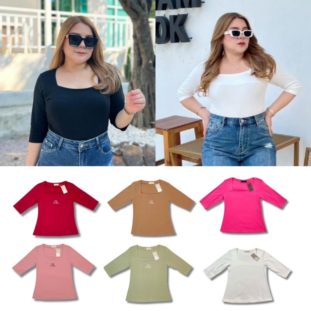 พร้อมส่ง เสื้อยืด เสื้อสาวอวบใส่ได้ แขนสามส่วน เสื้อยืดสีพื้น คอเหลี่ยม ผ้านิ่มนุ่มใส่สบาย รุ่นOR