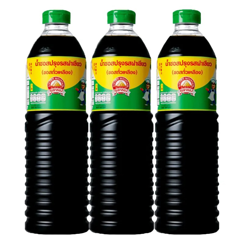 ภูเขาทอง น้ำซอสปรุงรสฝาเขียว (ซอสถั่วเหลือง) ขนาด 1 ลิตร x 3 ขวด