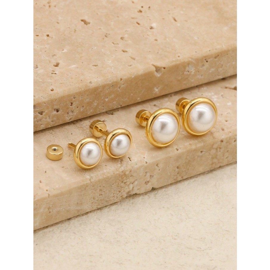 KYM.vibes - pearl stud earrings ต่างหูมุก ใส่ได้ทุกวัน ต่างหูมินิมอล มี 2 ขนาด