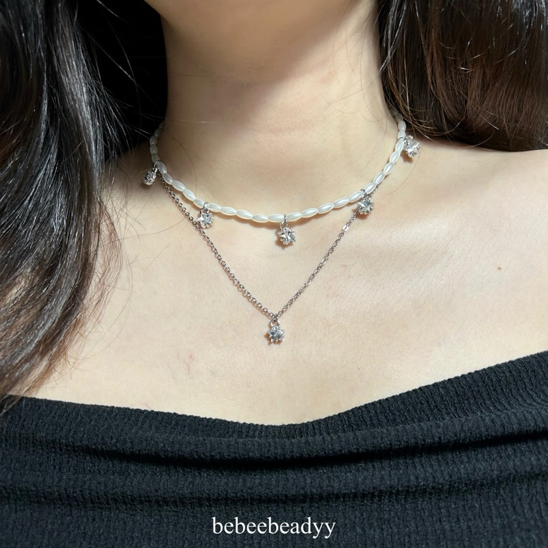 สร้อยคอ จี้ดาวเพทาย | สร้อยลูกปัดมุก และสร้อยสแตนเลส พร้อมจี้ดาวเพทาย