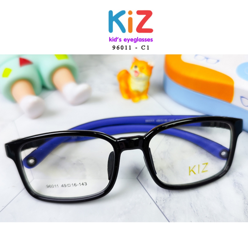 กรอบแว่นตาเด็ก KiZ 96011 - C1 สำหรับ เด็กอายุ 7 - 10 ปี เต็มกรอบสีดำ-น้ำเงิน แถมฟรี ข้อต่อ+ซิลิโคนจม