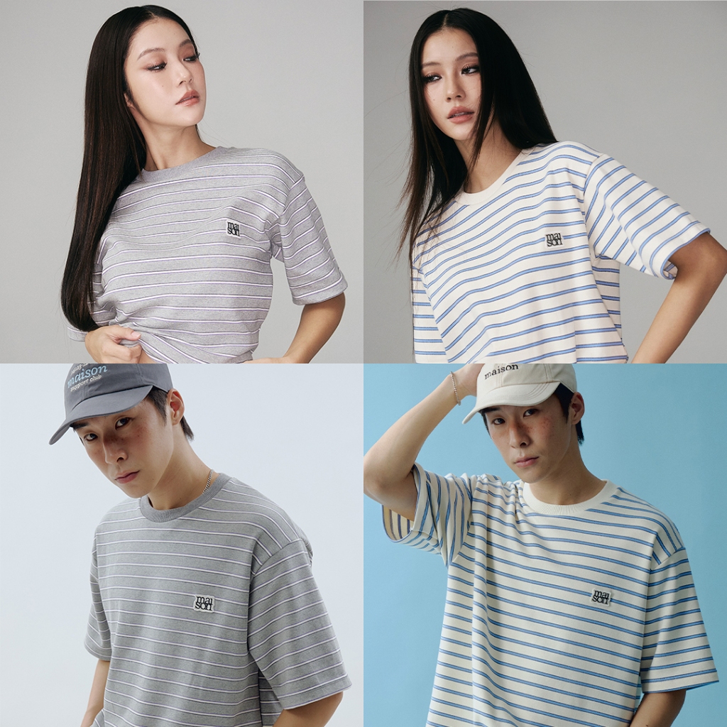 maison KEEPS | The Oversized Frank Tee | Unisex | เสื้อยืด ลายทาง ปักโลโก้  มีให้เลือก 2 Size อก 40″ และอก 44″