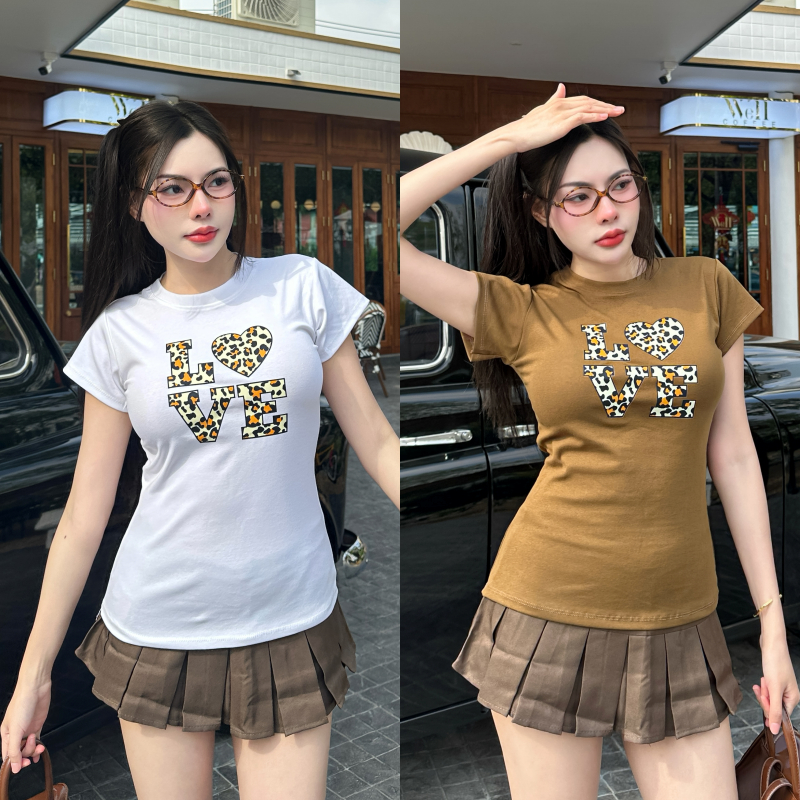 Spinnyhouse เสื้อยืดเข้ารูป สกรีนลายเสือ ผ้ายืดยูนิยืดเยอะมาก สาวอวบใส่ได้ สินค้าพร้อมส่ง รุ่น กิมจิสกรีนtigerlove