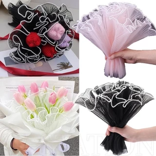 (พร้อมส่งจากไทย) กระดาษห่อช่อดอกไม้ 4 เมตร ผ้าตาข่าย ประดับไข่มุก อุปกรณ์ตกแต่งงานแต่งงาน วันวาเลนไทน์ DIY