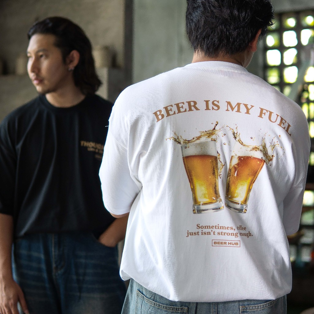 THOUGHT - เสื้อยืด Oversized รุ่น BEER IS MY FUEL เสื้อยืดคอแคบ ไม่ย้วย หนานุ่ม