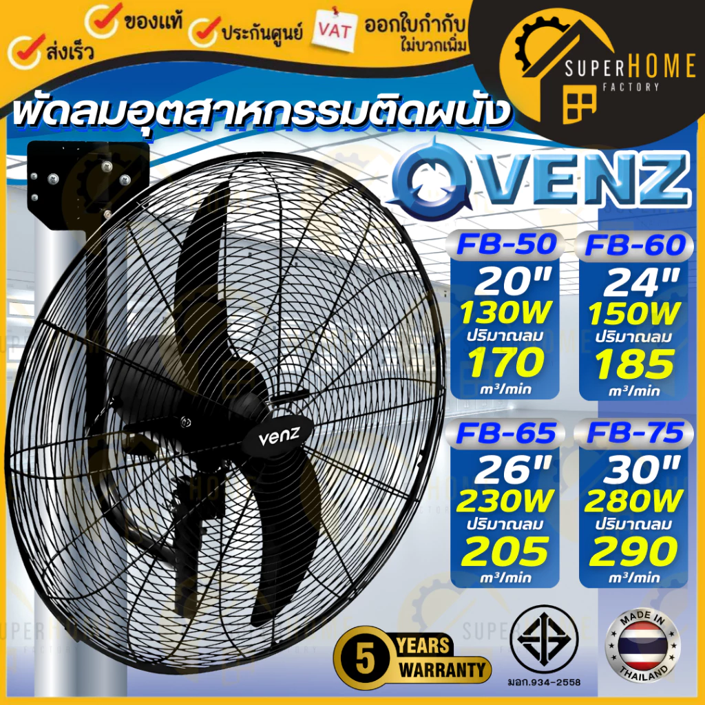 💥แท้ ส่งด่วน💥 VENZ / TOSAKI พัดลม พัดลมติดผนัง 20นิ้ว 24 นิ้ว 26นิ้ว 30นิ้ว พัดลมยึดผนัง FB FB-60 FB-65 FB-50 FB-75 ใบดำ