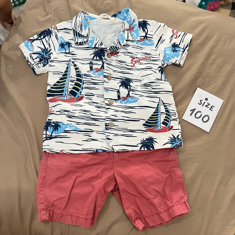 Used : เสื้อเชิ๊ตเด็กผู้ชาย Size 100 แถมกางเกง hm