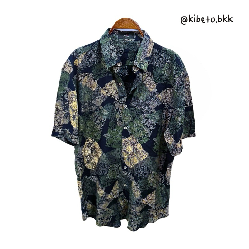 Kibeto เสื้อฮาวาย ลายผ้าเช็ดหน้าวินเทจ สีเขียว ผ้าสปันเรยอน เนื้อนิ่ม ใส่สบาย M L XL 2XL 3XL