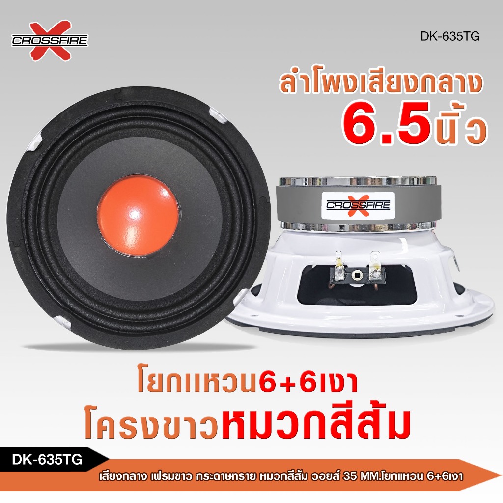 caraudio2560 CXFลำโพงเสียงกลาง6.5นิ้วแม่เหล็ก100/40/20มิลวอยส์35มิล โยกแหวนหนาชุปเงาเฟรมขาวหมวกสีส้ม