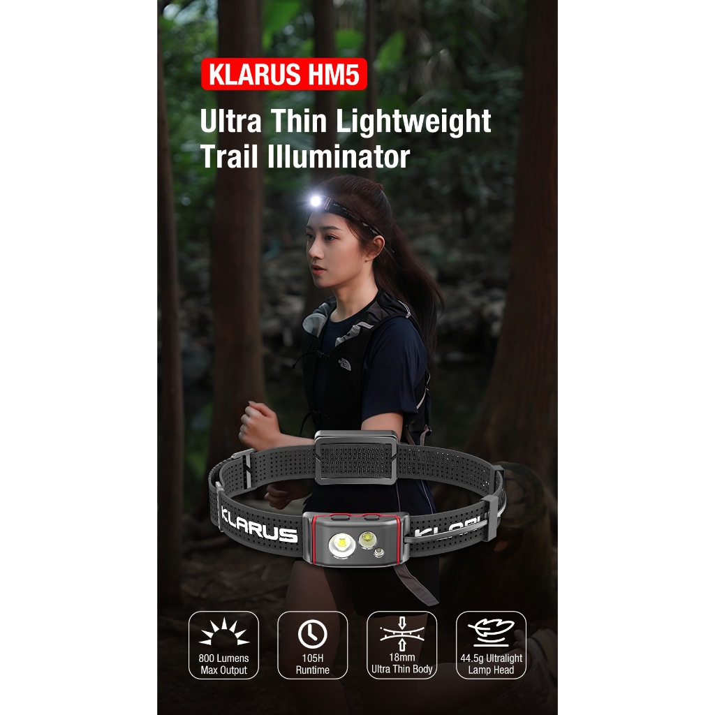 ไฟคาดหัวใหม่ KLARUS HM5 Urtra Thin บางและเบามาก ไฟ LED 3 ดวง ความสว่าง 800Lm ที่ใช้งานได้หลากหลาย