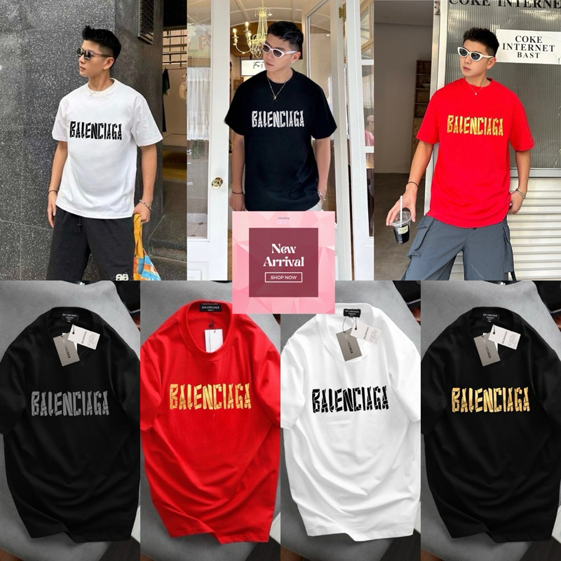 [new] 𝗕𝗔𝗟𝗘𝗡𝗖𝗜𝗔𝗚𝗔 𝗣𝗿𝗶𝗻𝘁 𝗨𝗻𝗶𝘀𝗲𝘅 𝗧-𝗦𝗵𝗶𝗿𝘁 เสื้อยืดแขนสั้นคอกลมพิมพ์ลาย cotton พร้อมส่ง