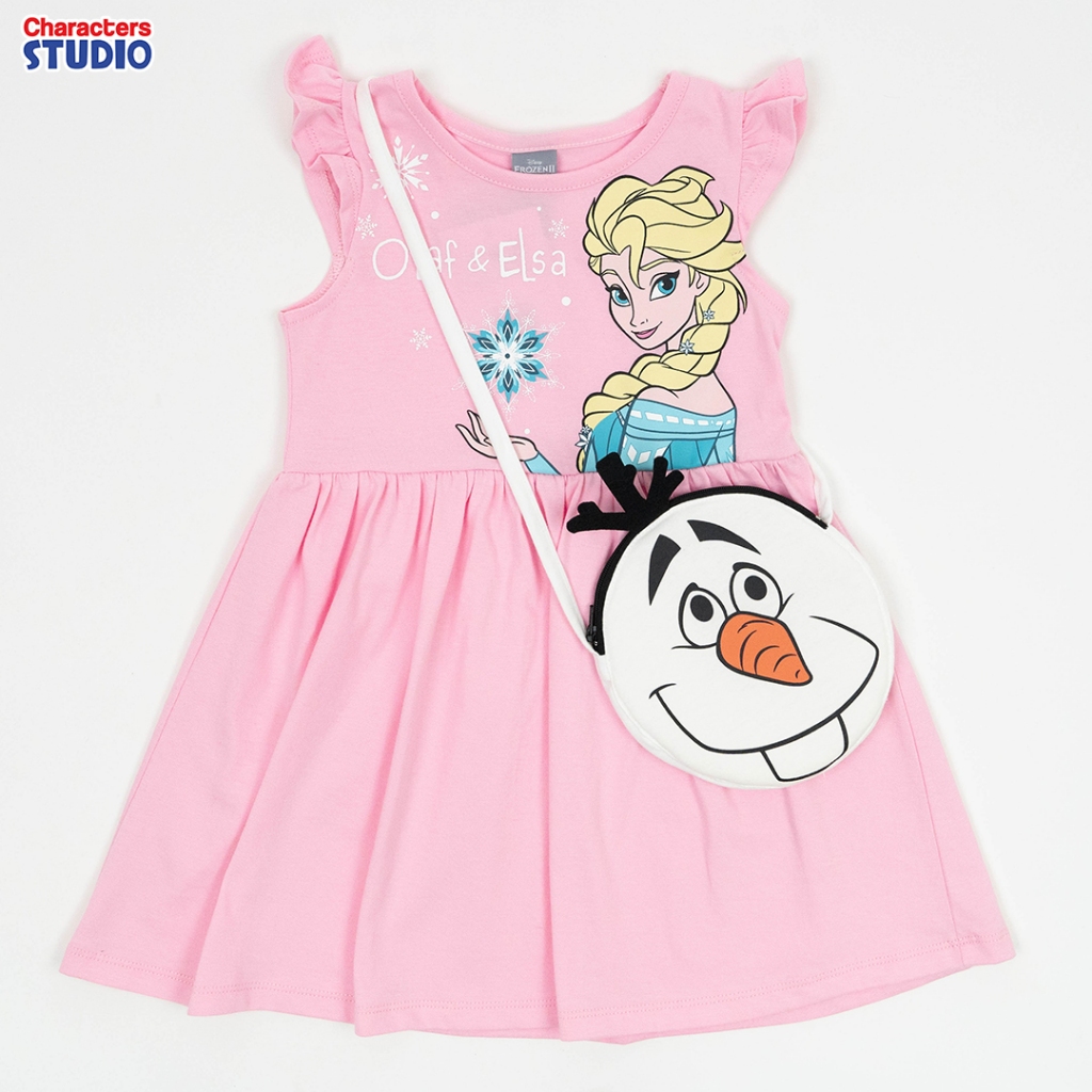 Disney Girl Frozen Elsa Dress With Bag Olaf - โฟรเซ่น ชุดกระโปรงเด็กผู้หญิง ลายเจ้าหญิงเอลซ่ามีกระเป๋าลายโอลาฟ