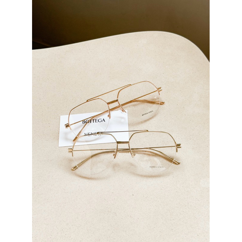 Bottega Veneta Classic Metal Semi Rimless Panthos Eyeglasses ของแท้เท่านั้นค่า BV1050O