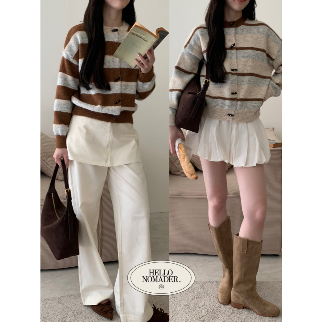 NOMADE.& พร้อมส่ง Espresso Cardigan {เสื้อคาร์ดิแกนไหมพรมลายทาง}