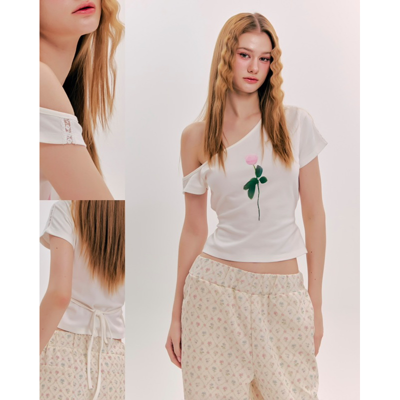 Orangebaskets เสื้อครอปปาดไหล่ รุ่น Rosy Baby Tee