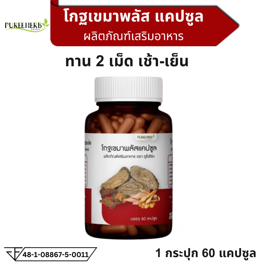 Puree Herb ภูรีเฮิร์บ โกฐเขมาพลัส แคปซูล ปวดข้อ ปวดเข่า ปวดหลัง ปวดเอว ปวดเมื่อย เส้นยึด เส้นตึง