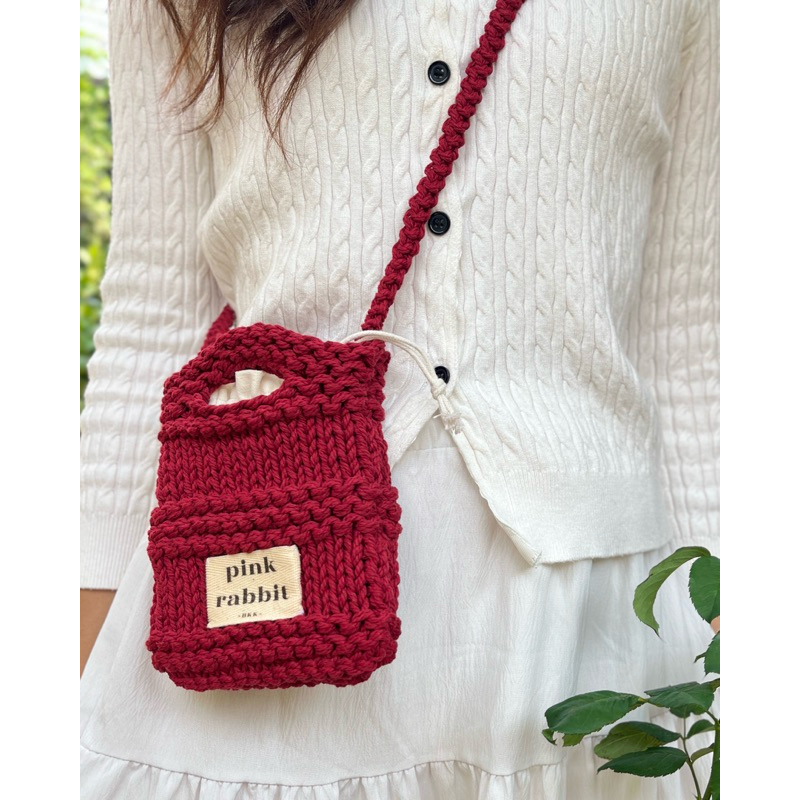 กระเป๋าสะพายข้างใส่โทรศัพท์ กระเป๋าถักไหมพรม กระเป๋าใส่มือถือ Phone Bag มินิมอล งานเชือกถัก✨