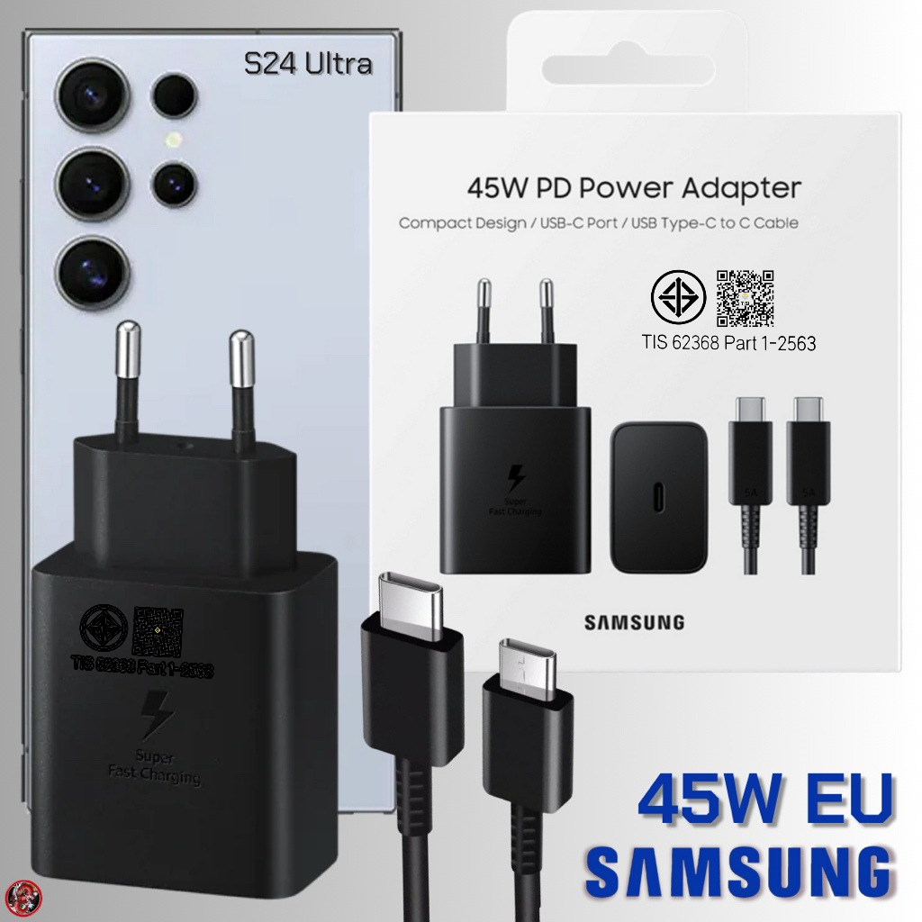ที่ชาร์จ 45wType C สำหรับ Samsung USB-C 45W EU สำหรับ ซัมซุง S24 Ultra หัวและสาย Type-C การชาร์จด่วนแบบพิเศ