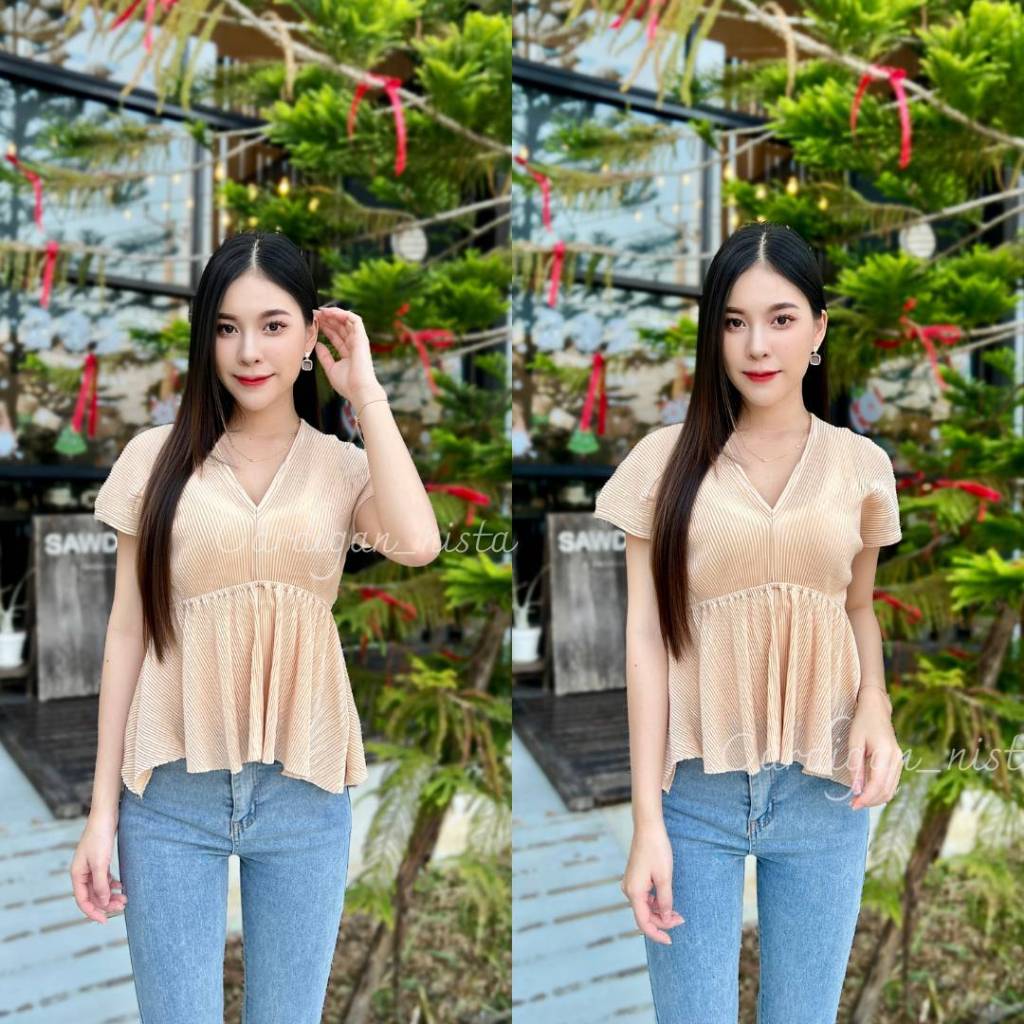 [💌  TGETUEU ลด 120] 🔥[[ขายถูกส่งไว]]🔥My​ top​ เสื้อพลีททรงวีชายระบาย มีรูปนางแบบเพิ่ม H24 ♥️ CARDI(1A+พ7)