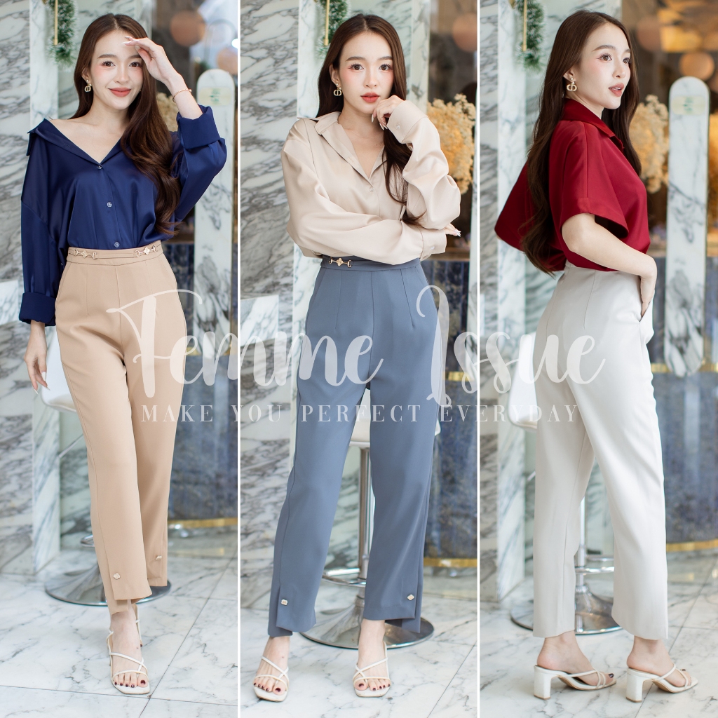 FEMME ISSUE⭐️กางเกงขากระบอกเล็ก สไตล์ทำงาน ลำลอง เกรดพรีเมียม แต่งอะไหล่อย่างดี #1802 ⭐️ สินค้าขายดี
