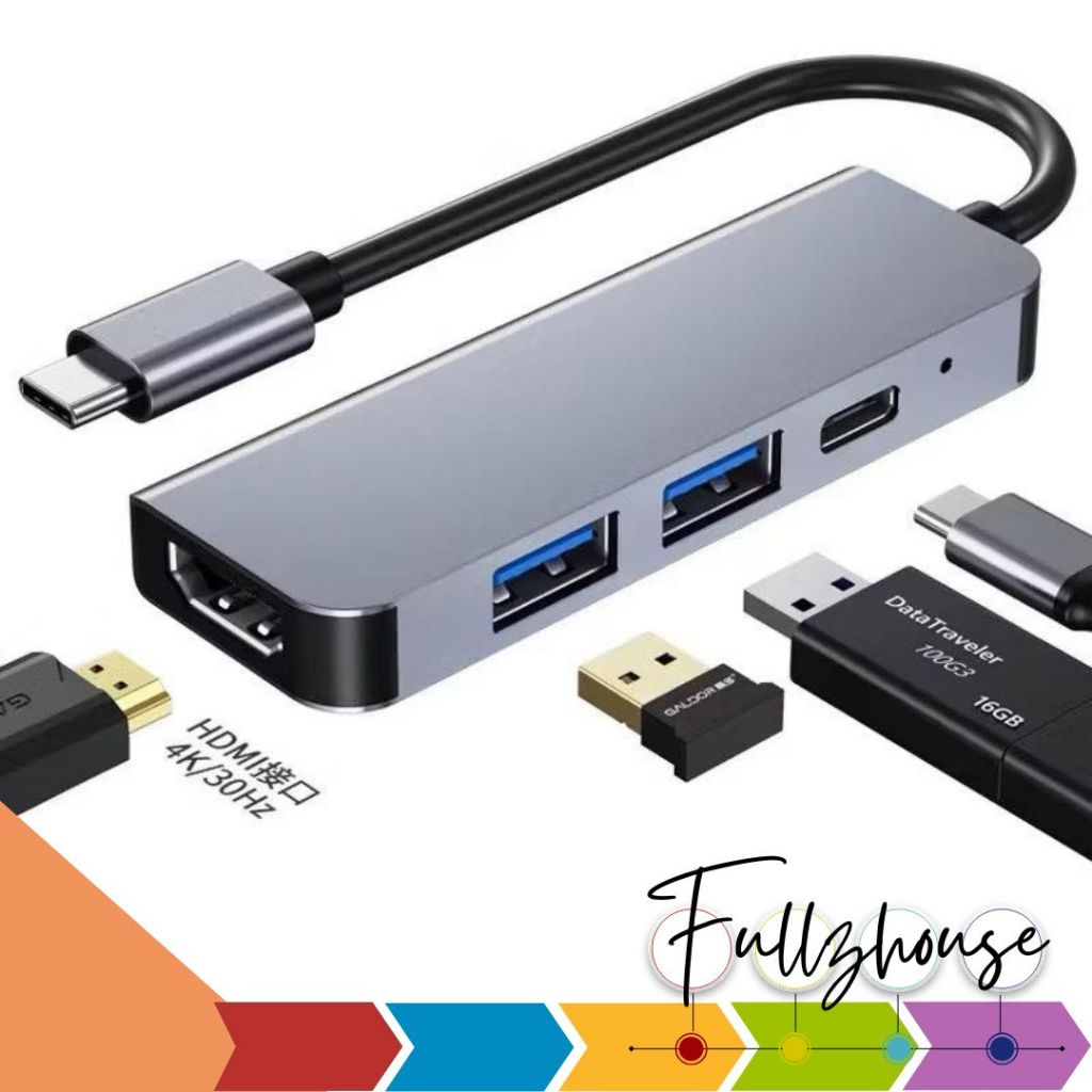 จัดส่งด่วน ตัวแปลง USB-C Hub 4 in 1 Type-C to HDTV 4K USB 3.0x2 USB-c/PD adapter
