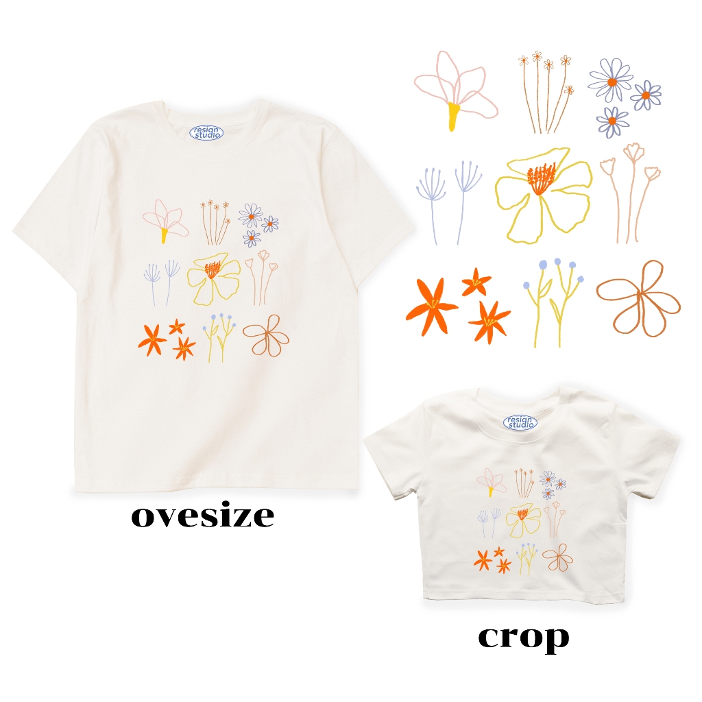 resign studio - crop&oversize ลาย ทุ่งดอกไม้