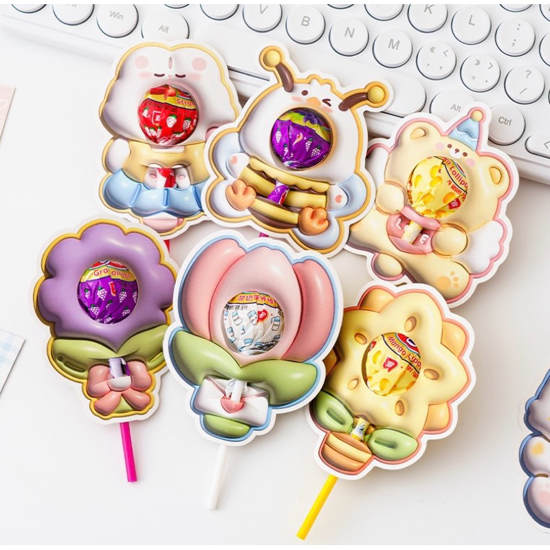 [พร้อมส่ง] ชุดการ์ดอมยิ้ม ตกแต่งลูกอม ลายการ์ตูนดอกไม้ 3มิติ