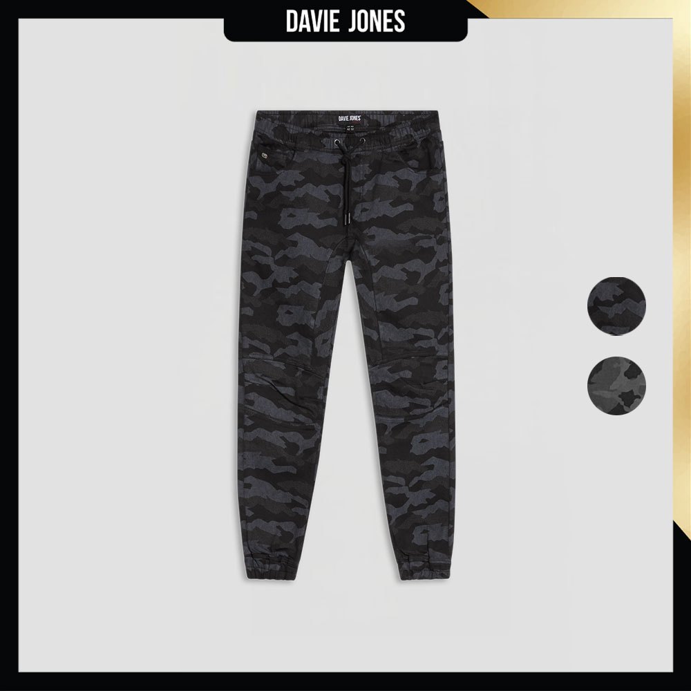 DAVIE JONES กางเกงจ็อกเกอร์ ลายพราง เอวยางยืด Elastic Waist Camo Joggers GP0029 สีดำ เทา