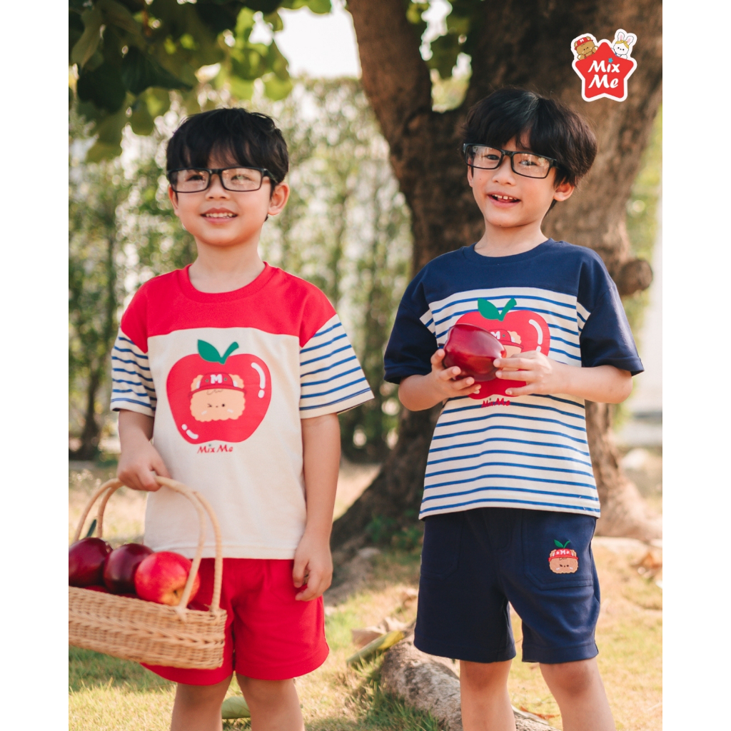 Mix Me เสื้อยืดคอกลม ลายแอปเปิ้ล แขนสั้น ผ้า JERSEY 100%Cotton เด็กชาย อายุ 1-7 ปี เสื้อผ้าเด็ก รุ่น