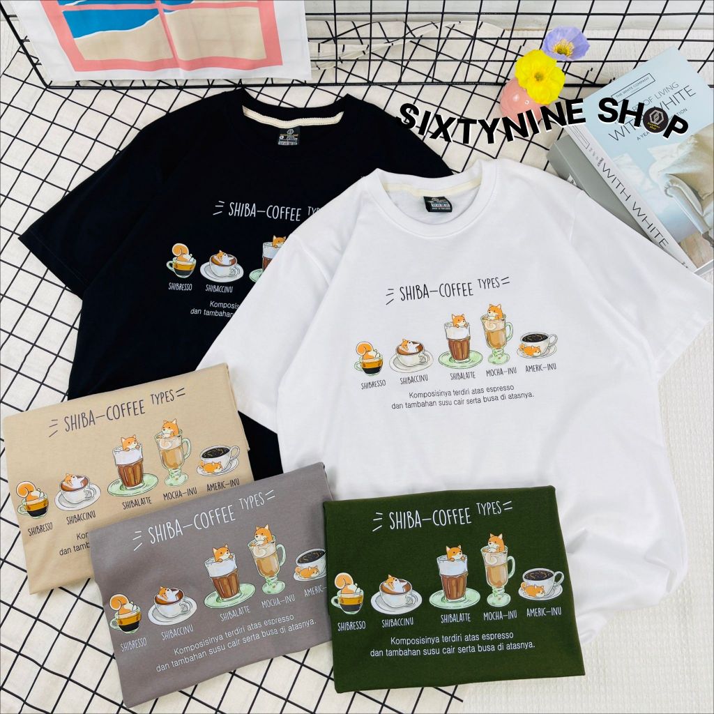 เสื้อยืดพิมพ์ลาย " shiba coffe " พร้อมส่ง