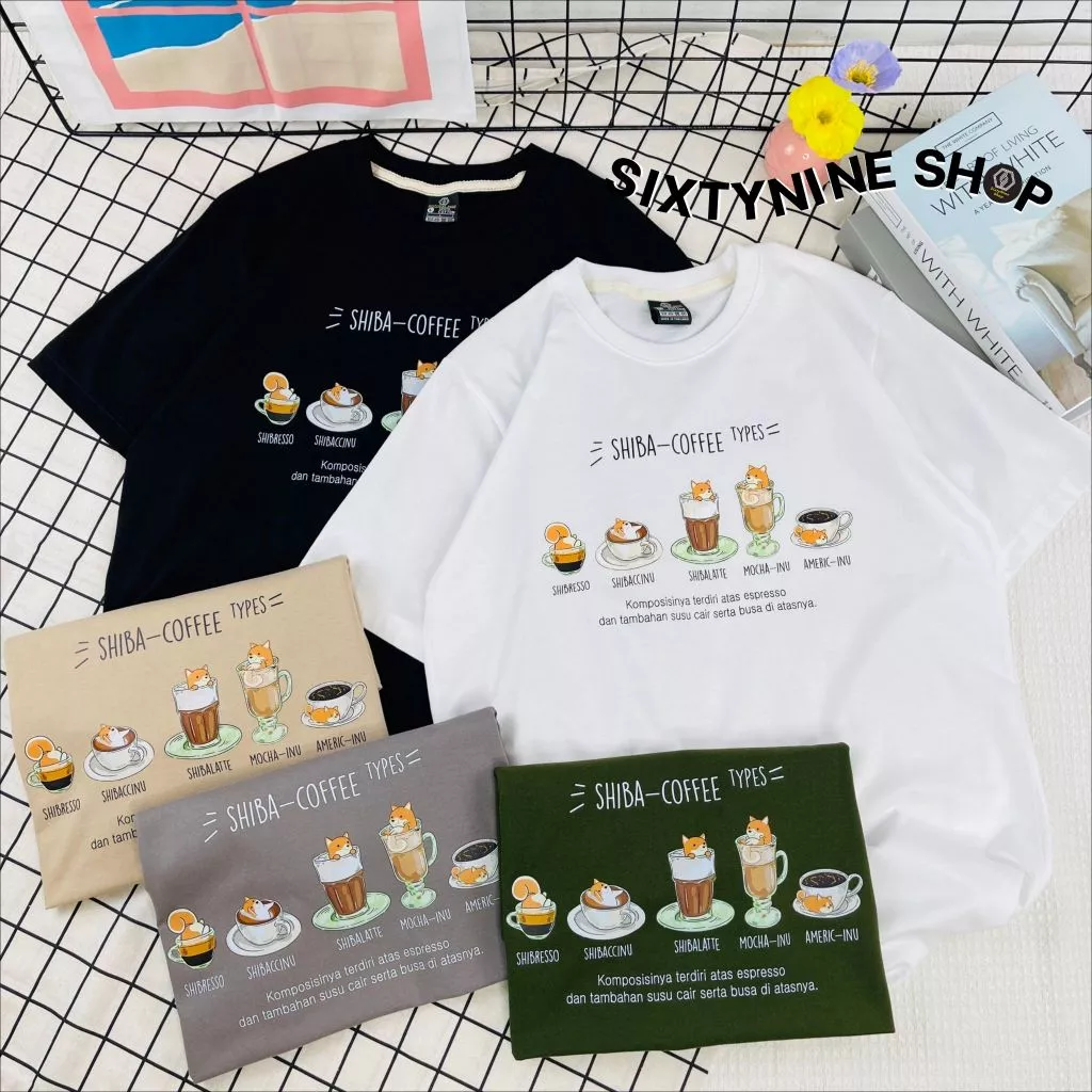 เสื้อยืดพิมพ์ลาย " shiba coffe " พร้อมส่ง