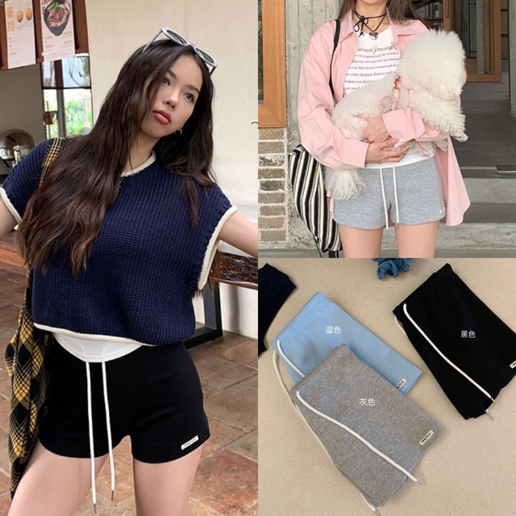 🧡🧵 🇰🇷 W3595 กางเกงขาสั้น มีเชือกผูก ผ้ายืด  แฟชั่นเกาหลี TAG WG.WE 🧵🧡