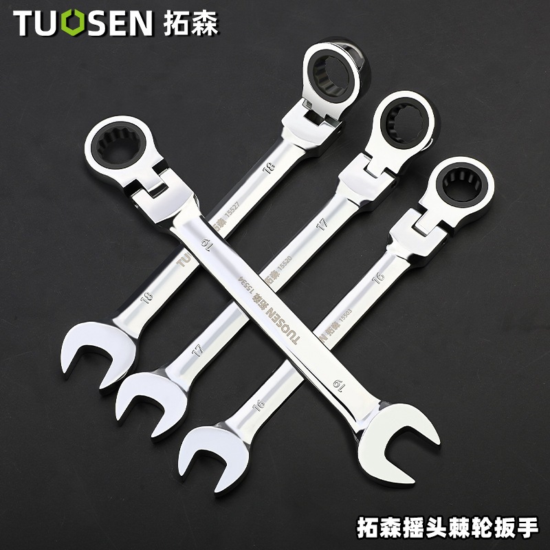 Tuosen ประแจแหวนข้าง ปากตาย แหวนฟรี แหวนก๊อกแก๊ก พับคอตรง เบอร์ 6-19mm เหล็ก CRV ราคาต่อ 1 ชิ้น