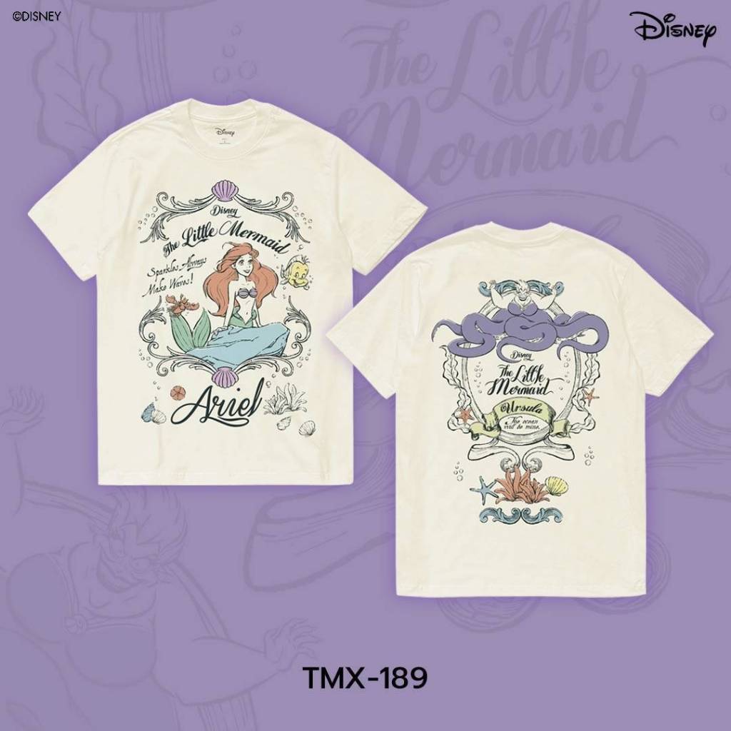 Power 7 Shop เสื้อยืดการ์ตูน The Little Mermaid ลิขสิทธ์แท้ DISNEY (TMX-189-สีครีม)