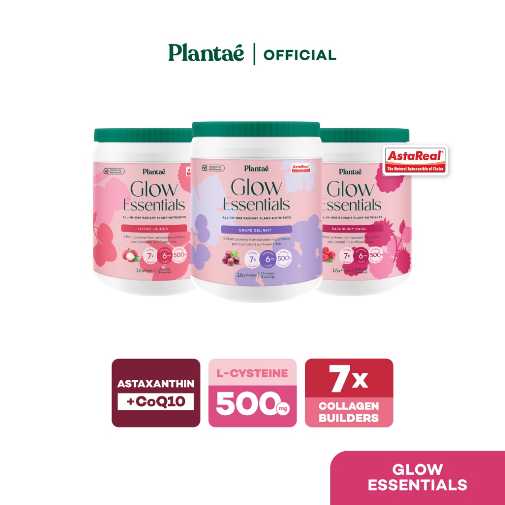 [ลดเพิ่ม 50.- PLANFEB50] Plantae Glow Essentials ขนาด 600g โปรตีนพืช อาหารผิว Astaxanthin แอสต้าแซนธิน CoQ10 Collagen