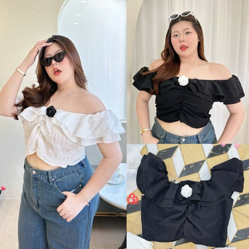 ✅เข้าเพิ่ม พร้อมส่งค่า/FB/ เสื้อสาวอวบ แต่งระบายช่วงอก ใส่เปิดไหล่หรือปิดได้ #เสื้อผ้าไซส์ใหญ่ สาว อ้วน พลัสไซส์